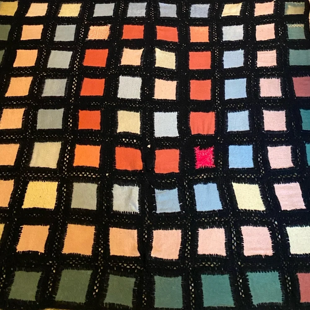Vintage Hand Crafted Quilt Patchwork Primitive Antique Wool Crochet Knit Afghan